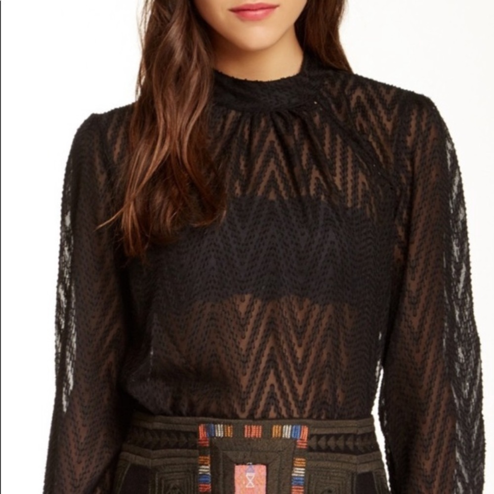 Free People Sheer Mesh Chevron Print Blouse Top - Picture 4 of 10